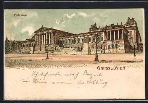 Lithographie Wien, Blick zum Parlament