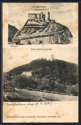 AK Markt Piesting, Starhemberg, Schloss und Maierhof vor 1672, Ruine 1906