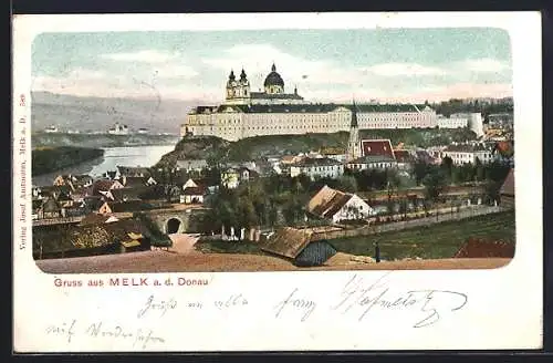 AK Melk a. d. Donau, Ortsansicht mit Kloster