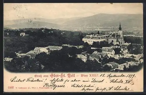 AK Wien, Ober-St. Veit, Panorama mit Kirche