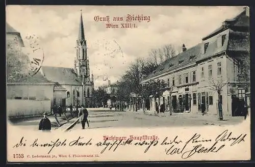 AK Wien, Hietzing, Hauptstrasse mit Kirche