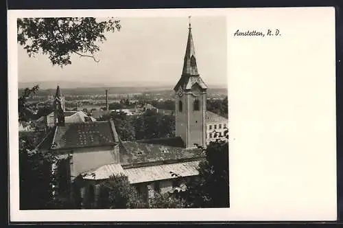 AK Amstetten /N.-D., Ortspartie mit Kirche