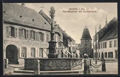 AK Mutzig i. Els., Marktbrunnen mit Untertorturm
