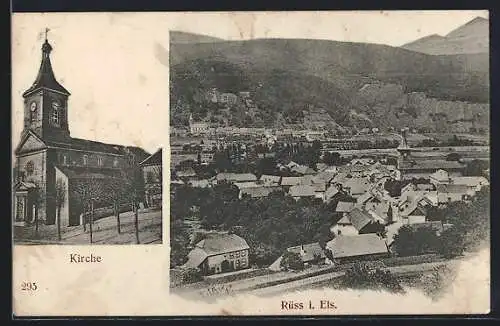 AK Rüss i. Els., Kirche und Ortsansicht