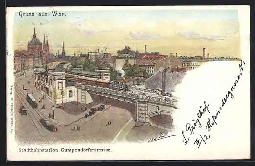 Lithographie Wien, Stadtbahnstation Gumpendorferstrasse