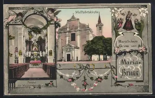 AK Wien, Hadersdorf-Weidlingau, Wallfahrtskirche Maria Brunn mit Innenansicht