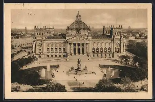 AK Berlin, Reichstagsgebäude und Bismarckdenkmal