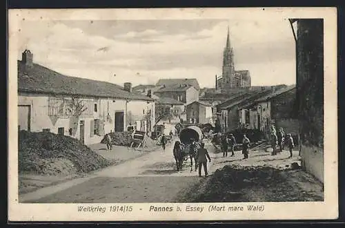 AK Pannes, Ortspartie mit Pferdewagen und Soldaten