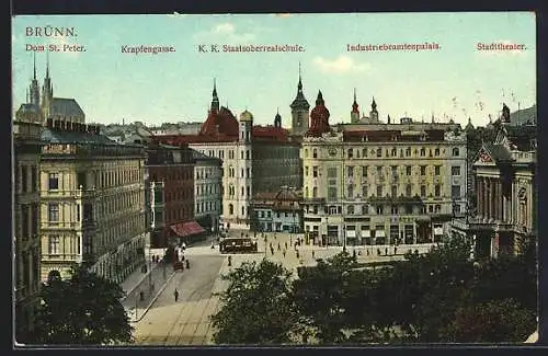 AK Brünn, Dom St. Peter, Krapfengasse, Strassenbahn