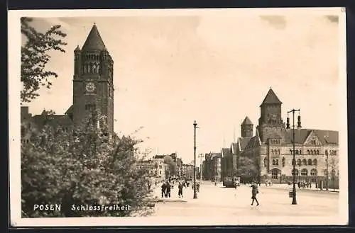 AK Posen-Poznan, Schlossfreiheit, Strassenbahn