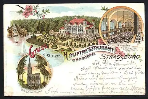 Lithographie Strassburg, Hauptrestaurant Orangerie, Münster