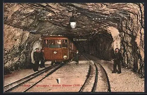 AK Jungfraubahn an der Station Eismeer, Bergbahn