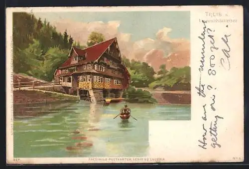 Lithographie Treib a. Vierwaldstättersee, Wohngebäude am See