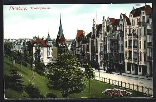 AK Flensburg, Blick auf Toosbüystrasse mit Häusern