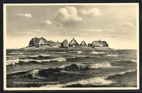 AK Langeness, Blick auf die Hallig im Sturm, Hilligenlei