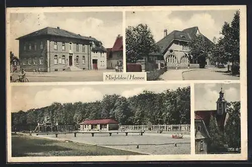 AK Mörfelden-Walldorf, Schwimmbad, Kirche, Strassenszenen, Gebäudeansichten