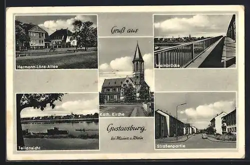 AK Ginsheim-Gustavsburg, kath. Kirche, Hermann-Löns-Allee, Mainbrücke