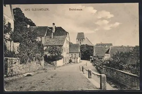 AK Bad Gleisweiler, Badstrasse mit Pfosten