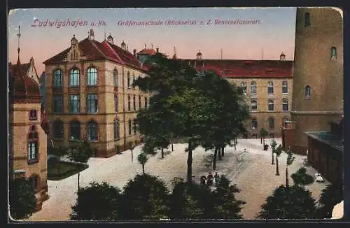 AK Ludwigshafen / Rhein, Rückseite der Gräfenauschule, z.Z. Reservelazarett