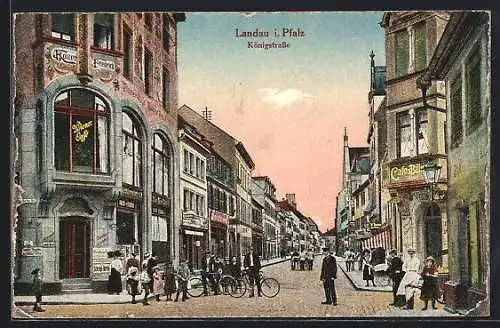 AK Landau / Pfalz, Königstrasse mit Wiener Café