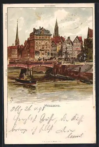 Künstler-AK C.Biese: Alt-Hamburg, Flusspartie an der Brücke