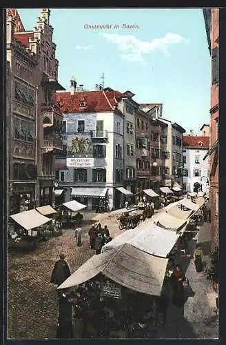 AK Bozen, Obstmarkt mit Weinstube zum Torggl-Haus