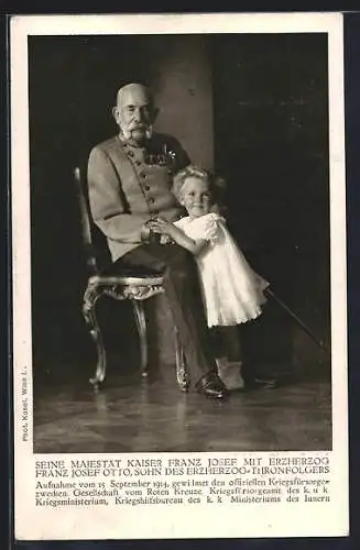 AK Seine Majestät Kaiser Franz Josef I. von Österreich mit Erzherzog Franz Josef Otto, Rotes Kreuz