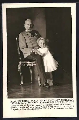 AK Seine Majestät Kaiser Franz Josef I. von Österreich mit Erzherzog Franz Josef Otto, Rotes Kreuz