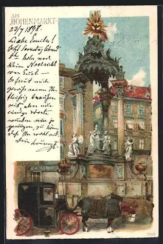 Künstler-Lithographie Wien, Hoher Markt mit Kutsche