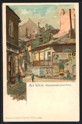 Lithographie Wien, Ratzenstadl, Hoher Steig