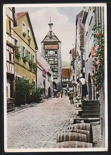 AK Reichenweier, Strassenpartie mit Passanten