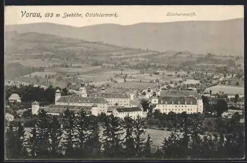 AK Vorau /Oststeiermark, Chorherrenstift von einer Anhöhe betrachtet