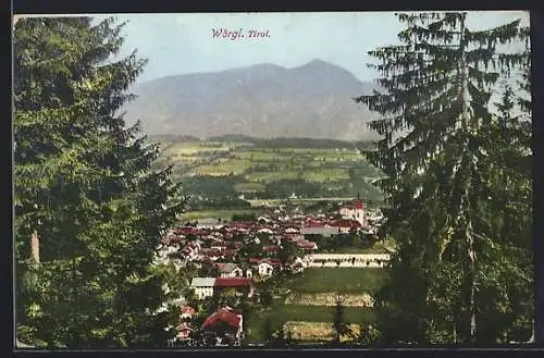 AK Wörgl /Tirol, Blick von einer Anhöhe auf den Ort