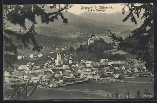 AK Neumarkt in Steiermark, Blick von einer Anhöhe auf den Ort