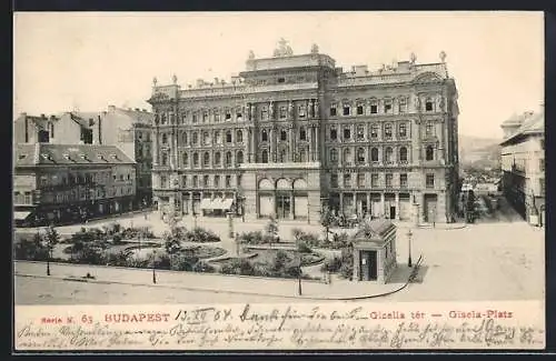 AK Budapest, Gisella-Platz mit Geschäft von Borhegyi F.