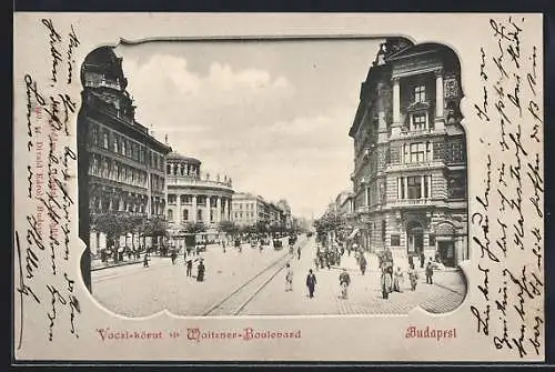 AK Budapest, Waitzner-Boulevard mit Passanten