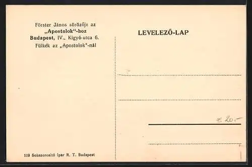 AK Budapest, Förster János sörözöje az Apostolok-hoz, Kigyó-utca 6