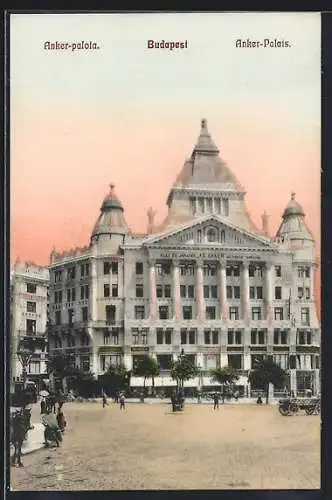 AK Budapest, Anker-Palais mit Passanten