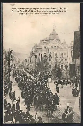 AK Budapest, Abaúj-Tornavármegye népies lovasbandériuma II. Rákóczi Ferencz 1906