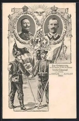 AK Kaiser Wilhelm II. und König Victor Emanuel von Italien, Staatsbesuch in Berlin 1902