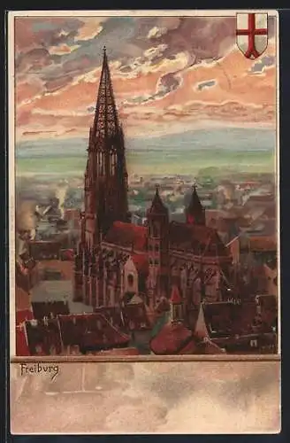 Künstler-AK Heinrich Kley: Freiburg i. B., Münster im Abendrot