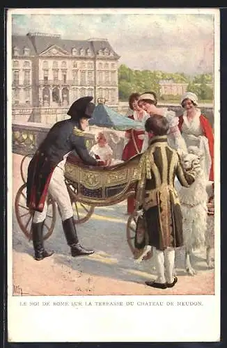 Künstler-AK M. Munk Nr. 798: Napoleon mit seinem Sohn auf der Terrasse des Schlosses von Meudon