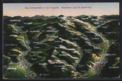 AK Gebweiler, Topographische Karte aller Schlachtfelder in den Vogesen