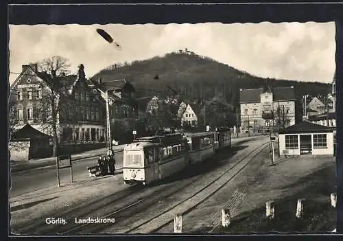 AK Görlitz, Landeskrone & Strassenbahn