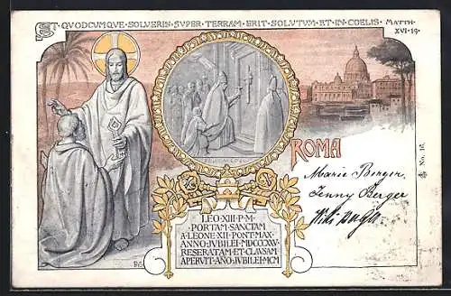 AK Roma, Papst Leo XIII. vor der Porta Coeli