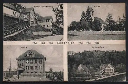 AK Schönaich, Kurhaus Pfeffenburg, Schule und Gasthaus Wolfenmühle