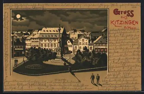 Lithographie Kitzingen /Main, Teilansicht mit Königsplatz