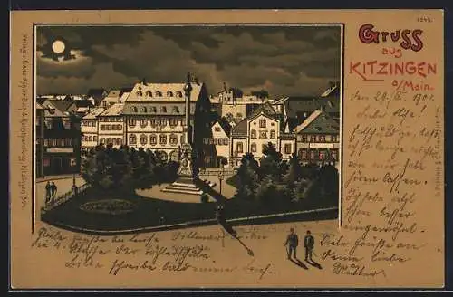 Lithographie Kitzingen /Main, Teilansicht mit Königsplatz