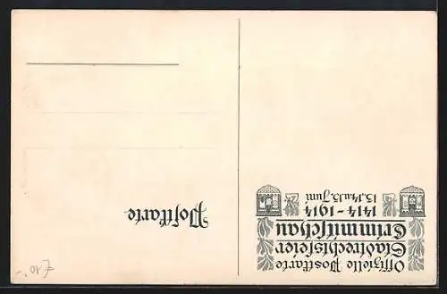 Lithographie Alt-Crimmitschau, Stadtrechtsfeier 1914, Oberes Tor und Wappen