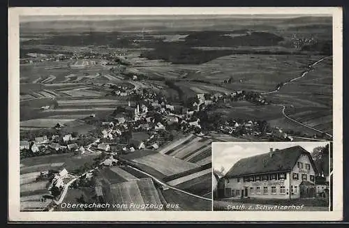 AK Obereschach / Villingen-Schwenningen, Gasthaus zum Schweizerhof J. Laufer, Gesamtansicht vom Flugzeug aus